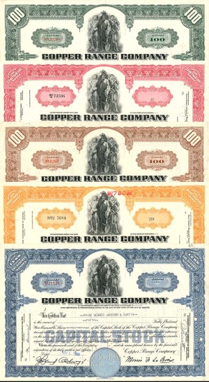 Copper Range Co. - Set of 5 Stock Certificates